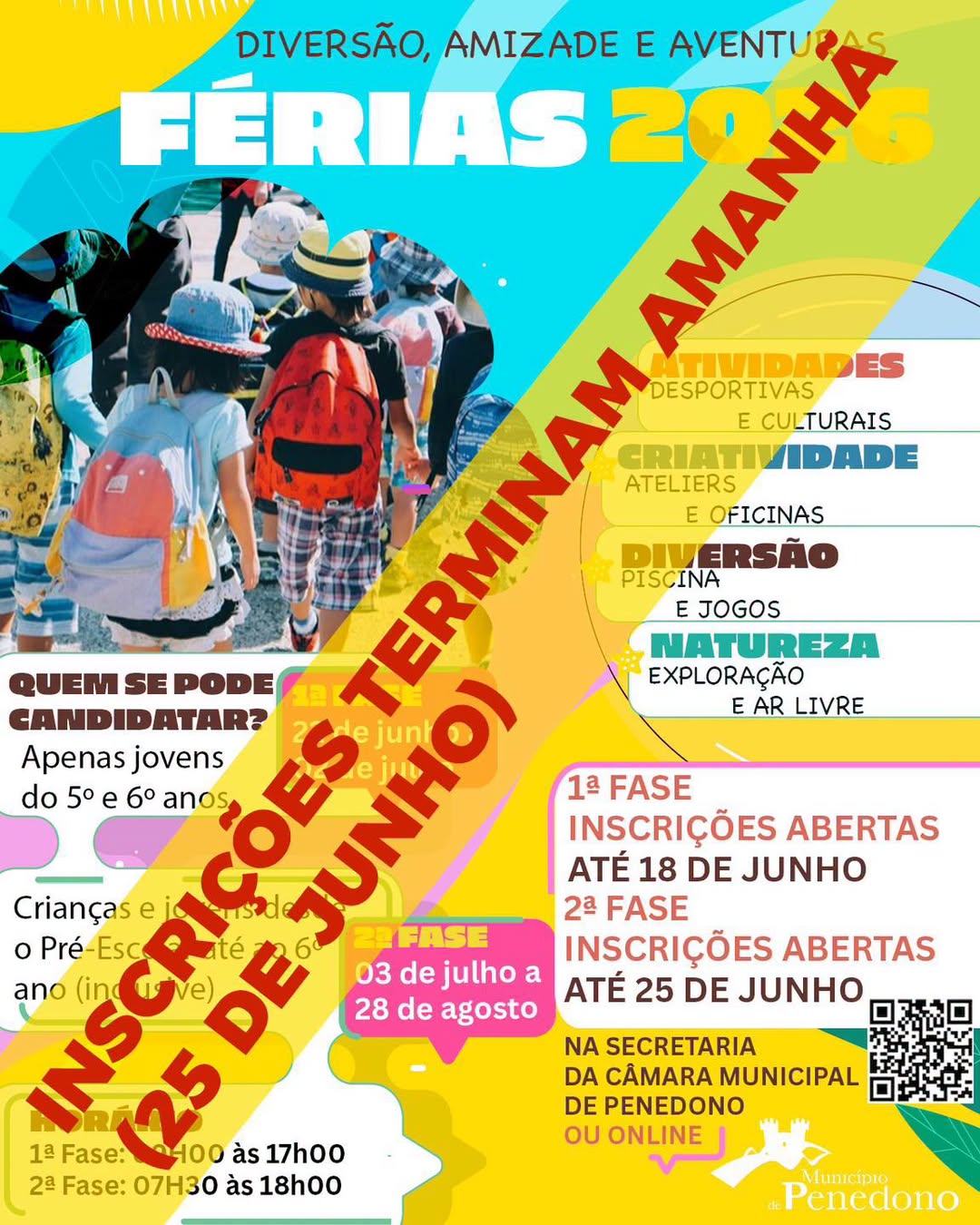 As inscrições para as férias de Verão terminaram a 25 de junho