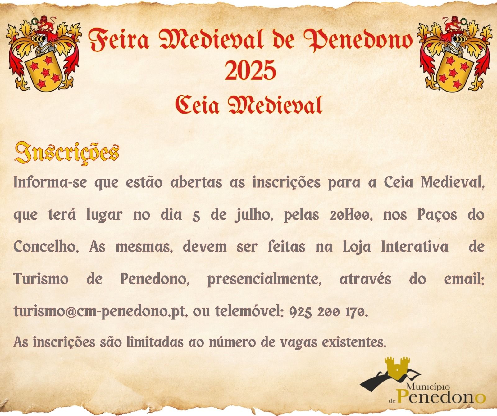 Inscrições abertas para a Ceia Medieval!